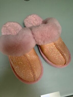 Pink UGG Glitter Faux Fur Slippers